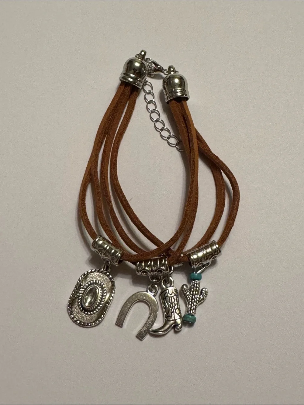 Country Western Cowgirl Multi Strand Charm Bracelet Horseshoe Cactus